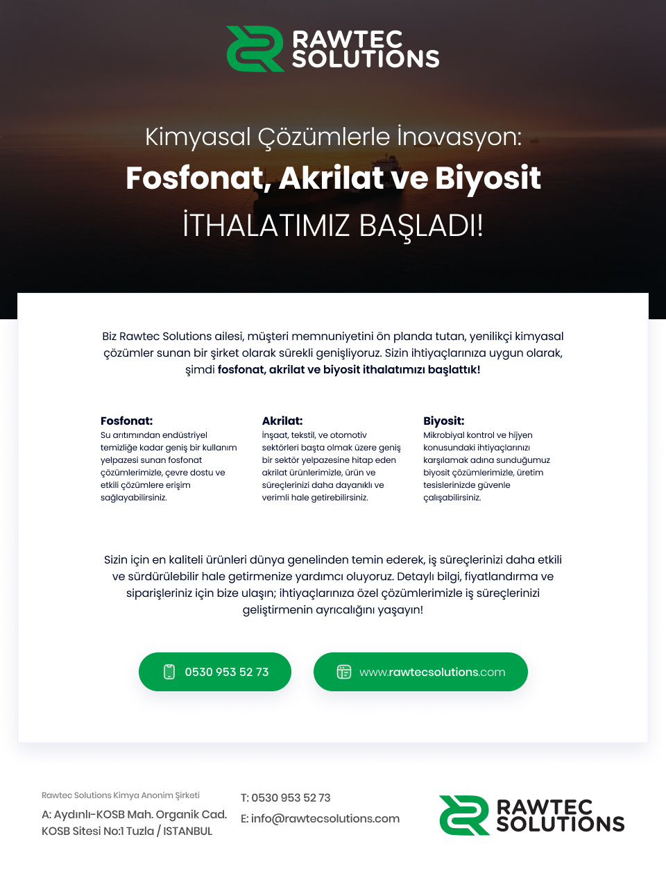 Kimyasal Çözümlerle İnovasyon: Fosfonat, Akrilat ve Biyosit İthalatımız Başladı!